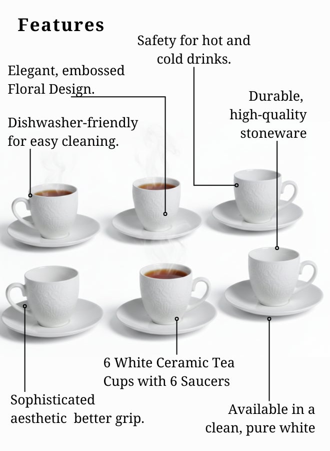 Feelings Elegant Ceramic Coffee Cup & Saucer Set – 12 pieces, includes 6 x 85ml Ceramic Cups + 6 Ceramic saucers | Classic Coffee Tea Serving set - Image 3